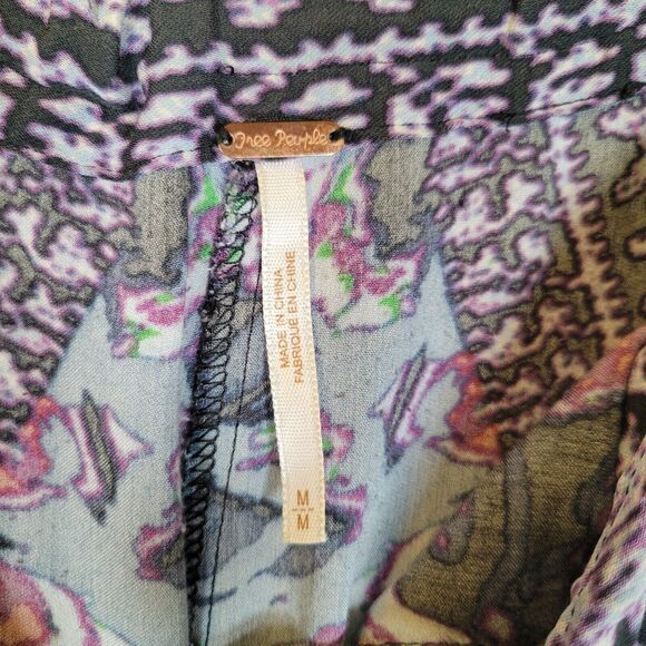 Free People Womens Pull On Printed Skinny Pants Size Medium Purple Pockets Boho - Picture 4 of 9